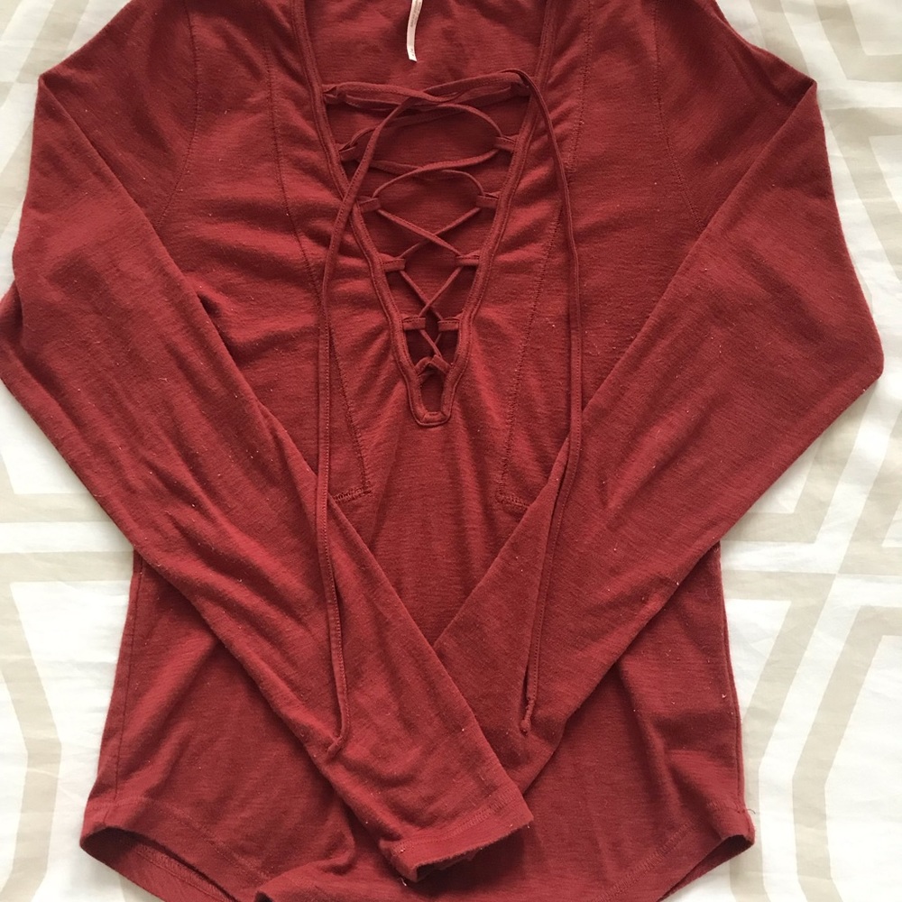 Free People lace up long sleeve top